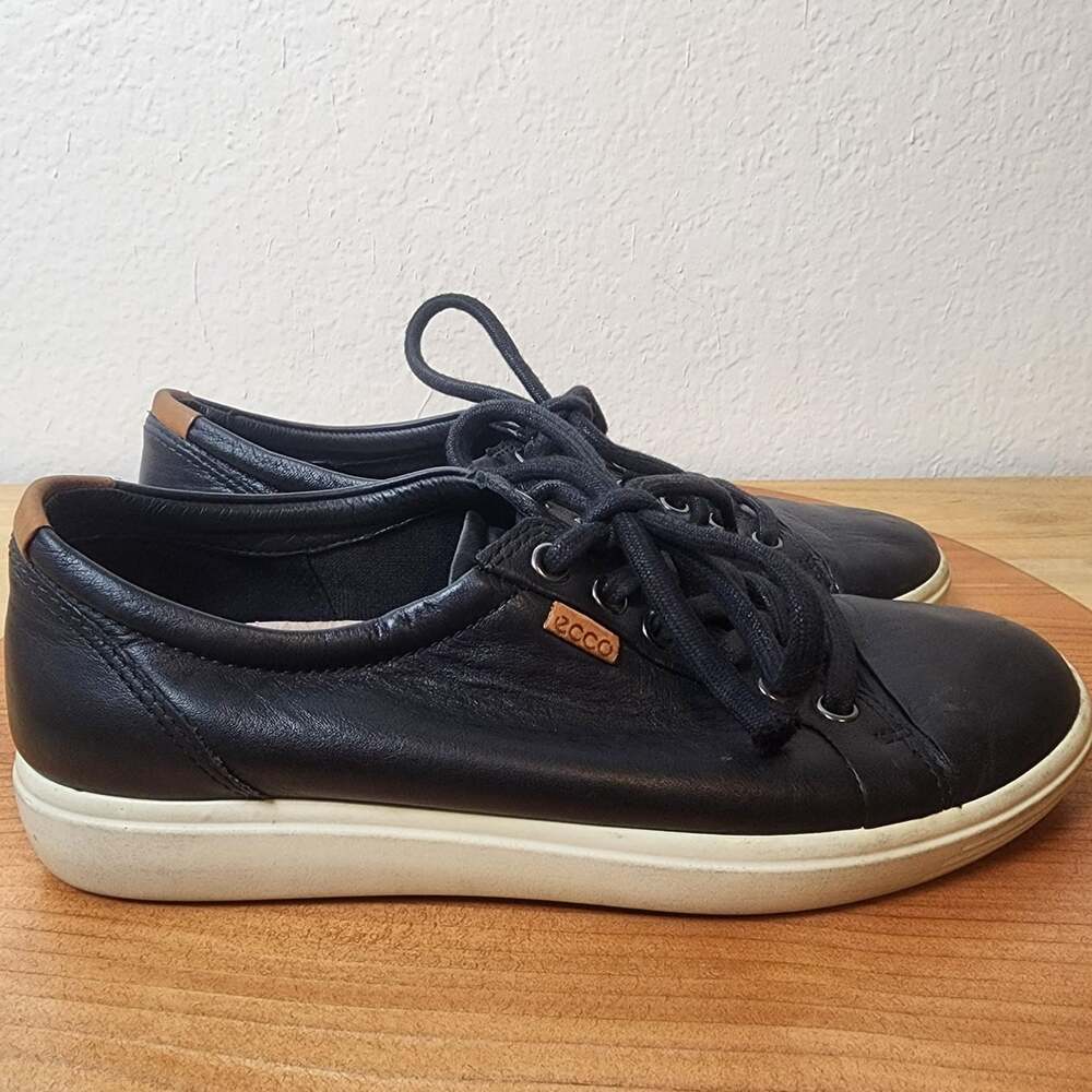 Ecco Shoes Womens Size 7 Black Leather Lace Up Comfort Walking Casual Sneakers